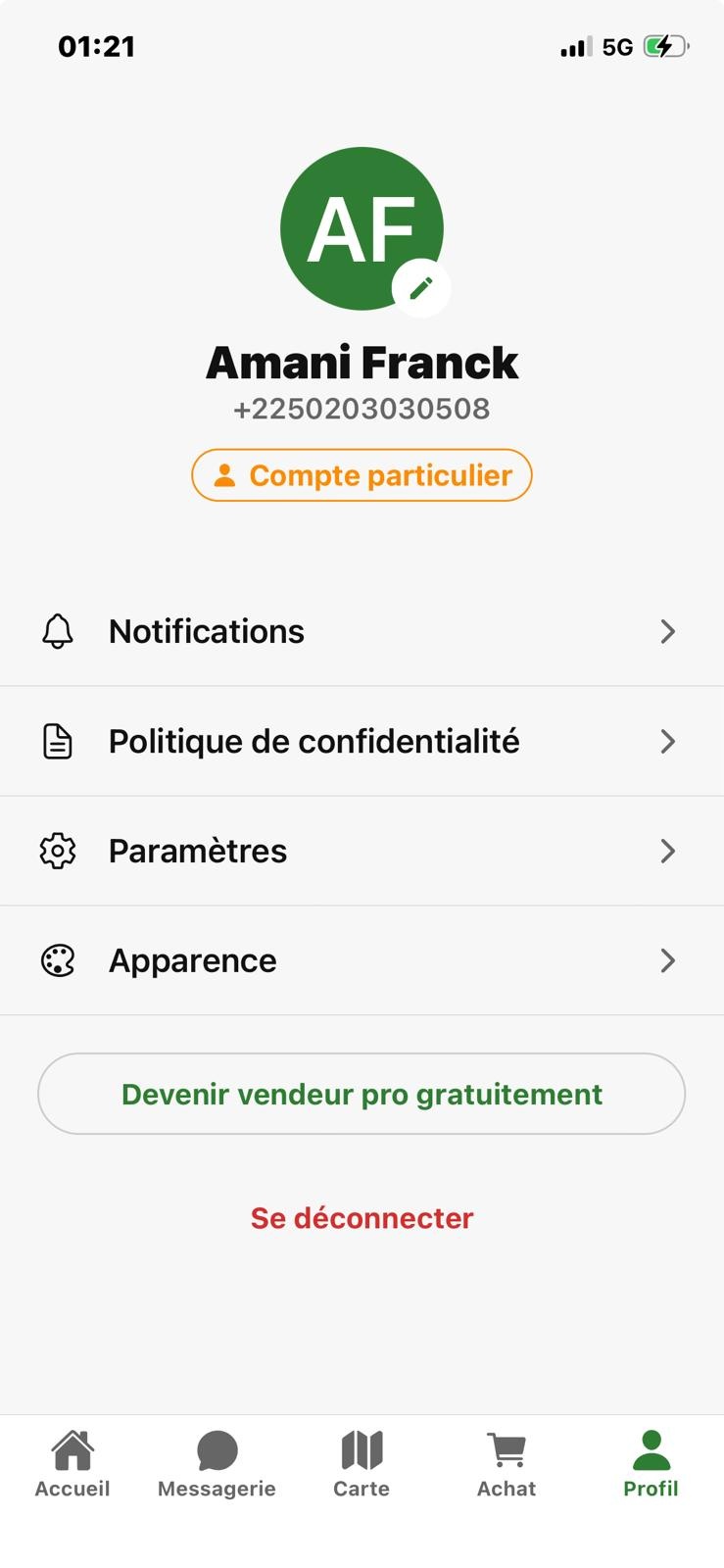 Demande de passage en compte professionnel Ferme Express