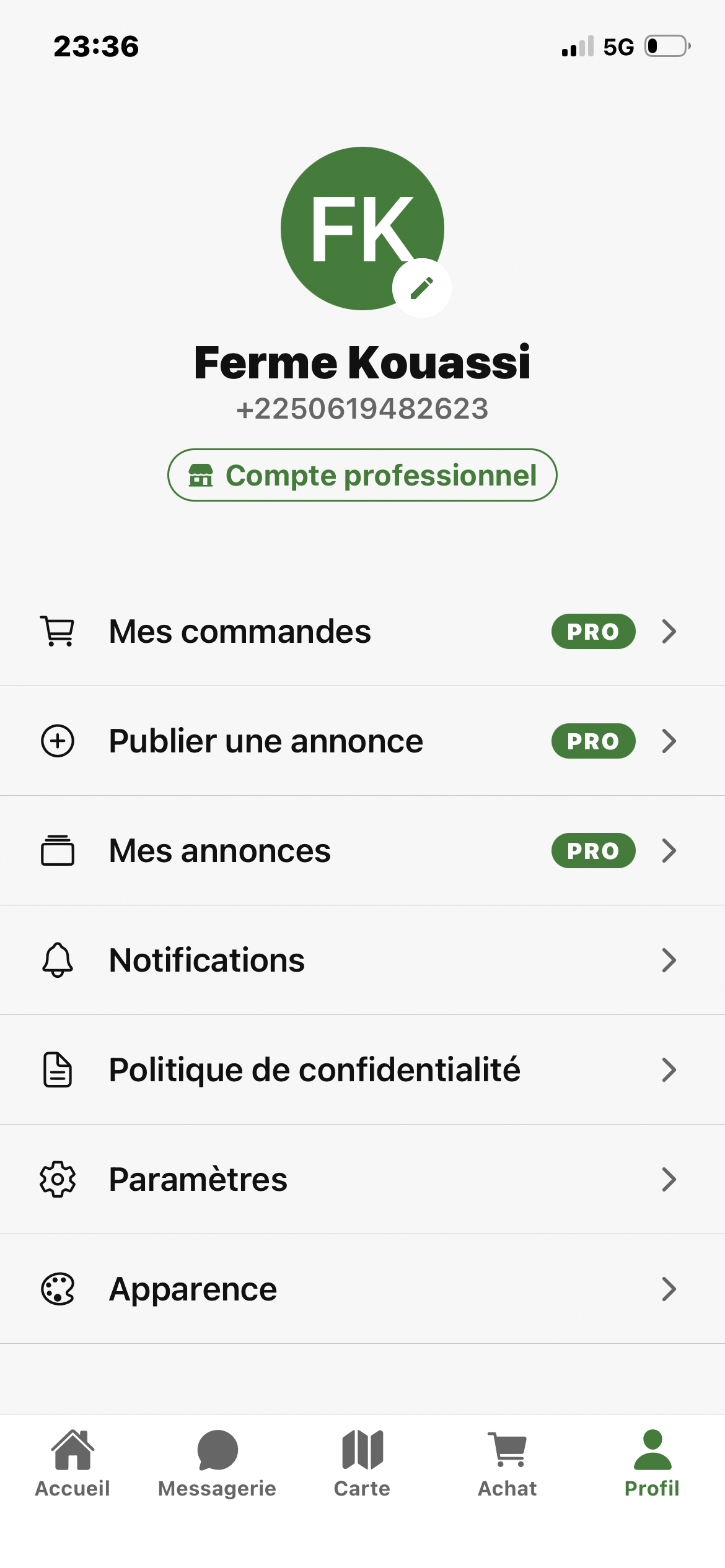 Commande prête à être confirmée dans Ferme Express