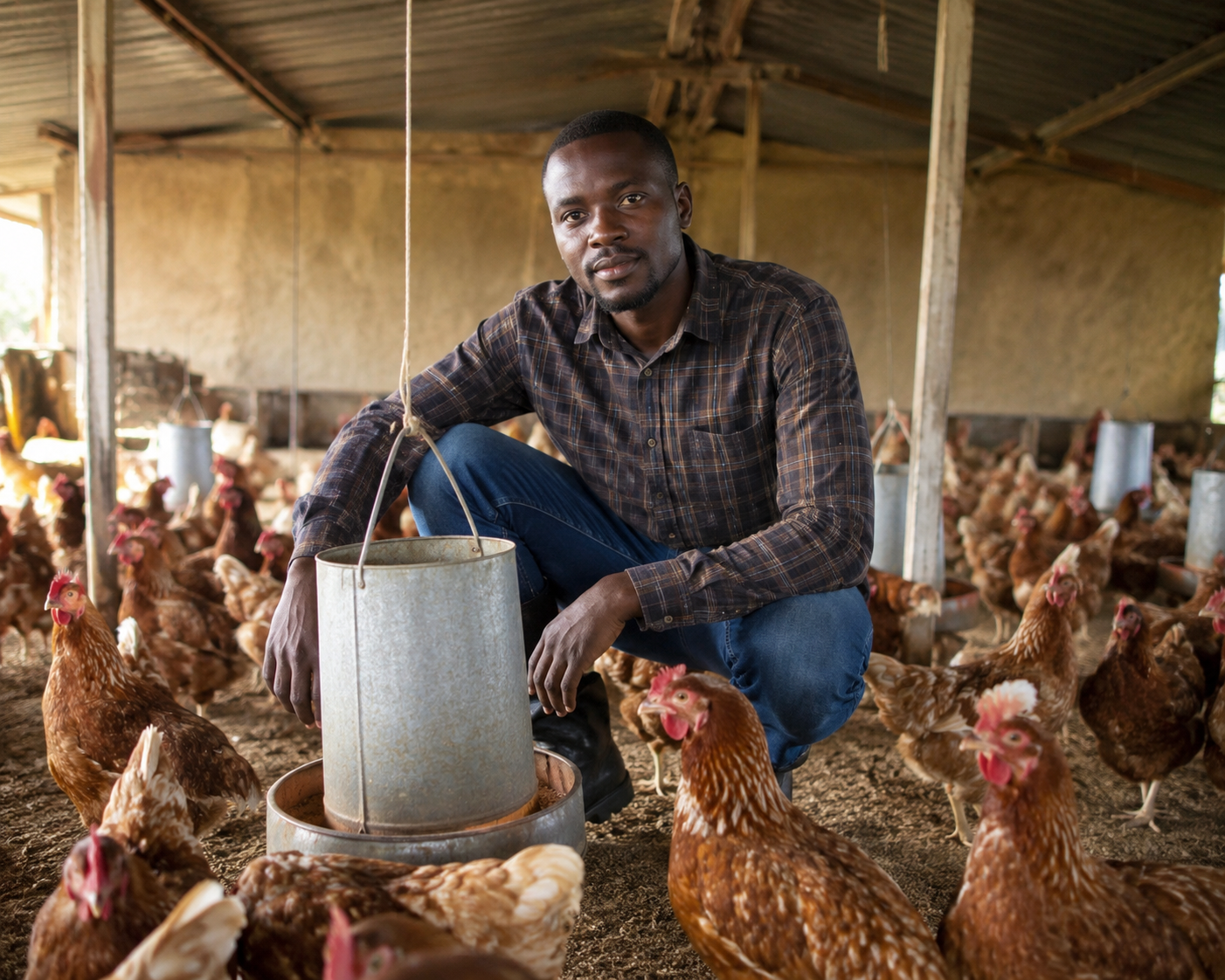 Vendeur éleveur souriant dans une ferme